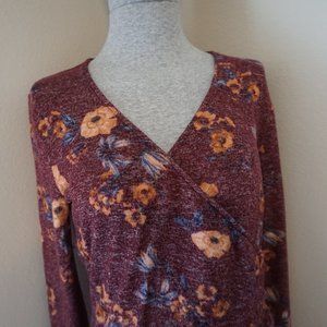 Olive & Oak Maroon Floral Ruched Dress